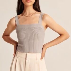 Abercrombie & Fitch Ribbed Square-Neck Tank in Light Taupe